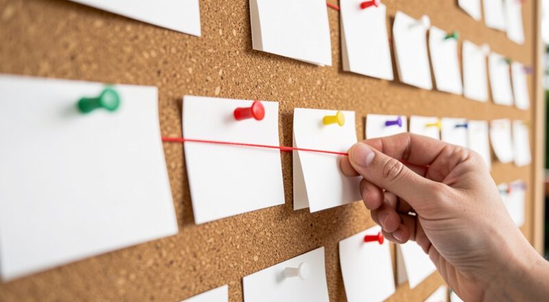 Connecting index cards on a board mirrors how hyphens link words and numbers.